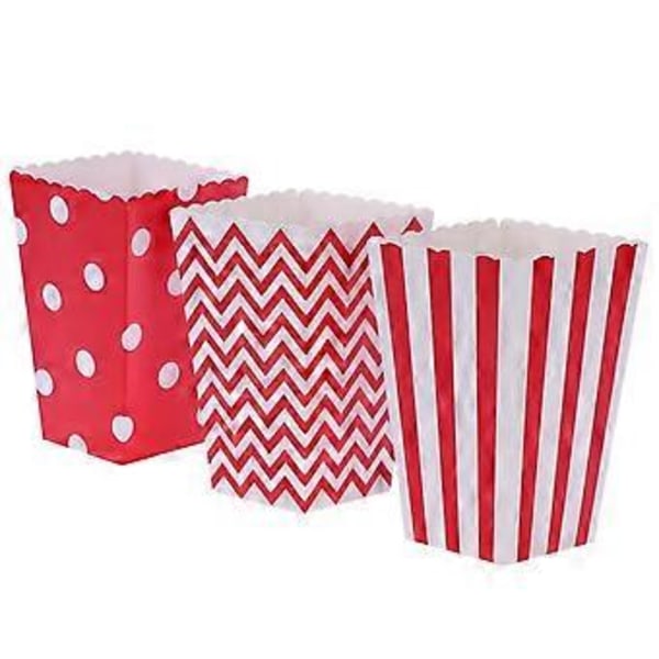 30 st Popcornkartong Randig Våg Prickmönster Kycklingkartonger Snacksbehållare för Födelsedagsfester Baby Shower Examen (Röd)