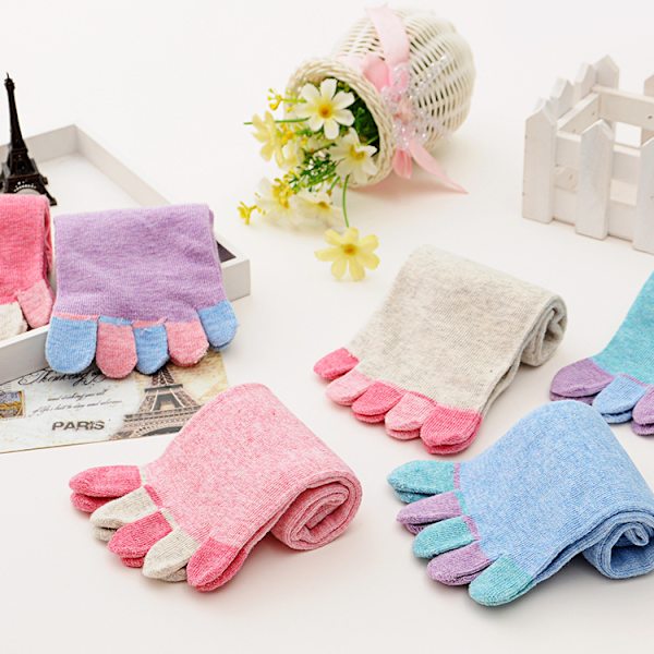 Beige Farve-Korte 5 Finger Sokker med Multicolor Bomuld Tæer, til