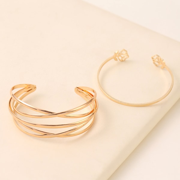 Smyckesset Charm Rose Armband Flerskikts ihålig guld kors öppning armband, set med 2