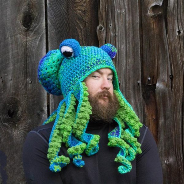 Octopus Voksen Tentakel Hue Håndvævet Strikket Octopus Hue Jul Halloween Kostume Cosplay (Marineblå)