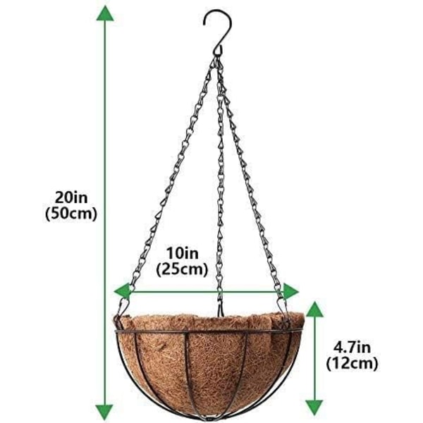 3 stk metallhengende plantepotter med kokosnøttforing 25 CM Rou