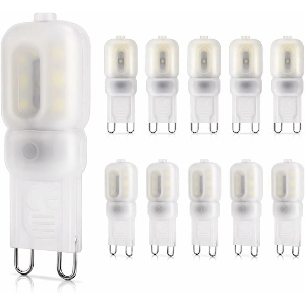 Sett med 10 3W G9 LED-pærer - tilsvarer 33W halogenpærer, dagslys