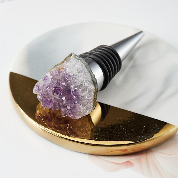 Naturlige ædelstensvinpropper Krystalvinflaskepropper med gaveæske til bryllupsfester og dekoration (Amethyst)
