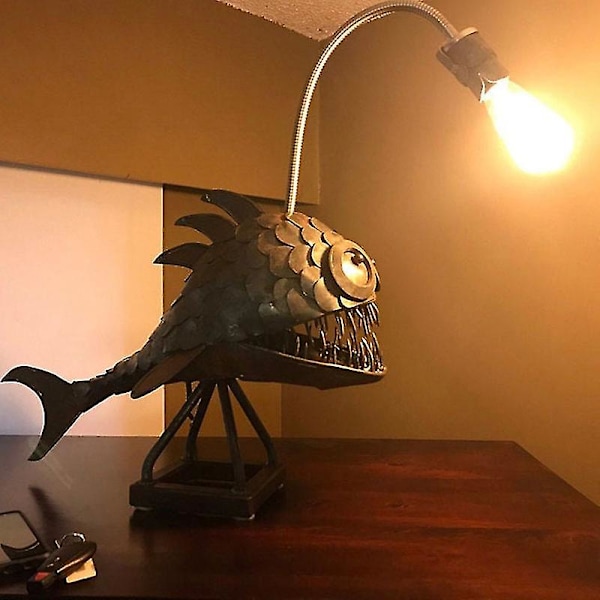 Anglerfisk Lampe USB Oppladbar Skrivebordslampe Metall Håndlaget Cr