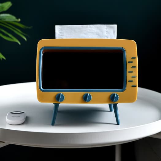 Gul Blå Papirboks TV Mobiltelefonholder Multifunksjonell De