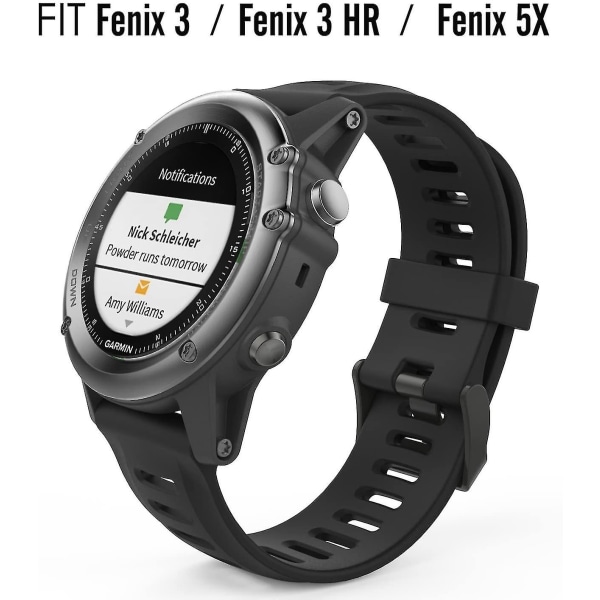 Band För Garmin Fenix ​​3/fenix 5x mjukt silikonband Passar Garmin Fenix ​​6x/fenix 6x Pro/fenix 3/fenix 3 Hr/fenix 5x/5x Plus 26mm.Fenix ​​6X eller 6XPRO.Grå