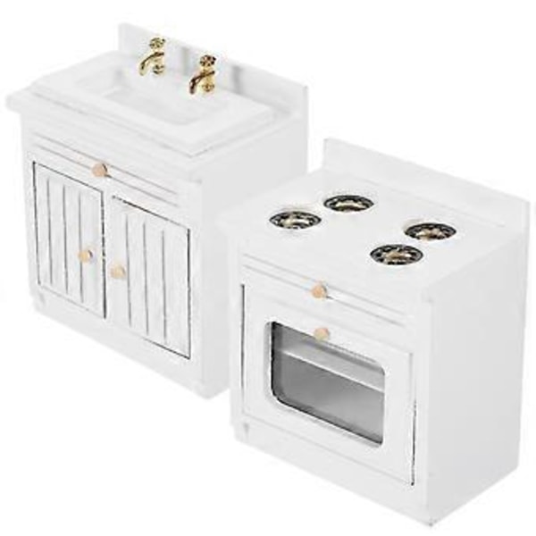 1 Sæt Dukkehus Miniature Vask og Komfur Model Dukkehus Køkkenrekvisit Køkkenmøbel Model