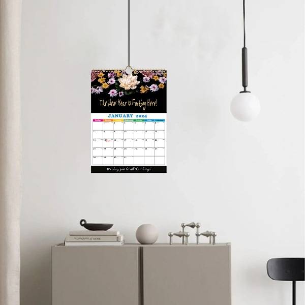 2024 Sort Blomster Hot Selling Kalender, Frigiv Tryk, 2 Pak