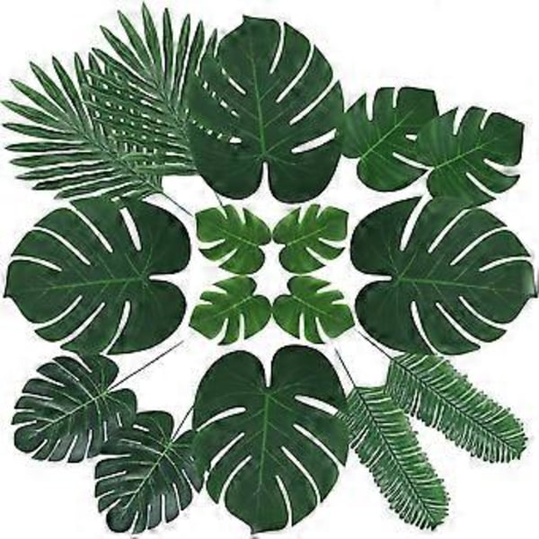 60 st Hawaiian Tema Fest Konstgjorda Tropiska Blad Monstera Livslika Palmblad Strandskog DIY Heminredning Fest Växter Blad
