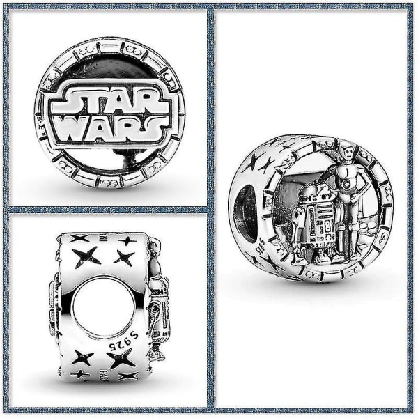 S925 Silver Smycken Star Wars Anime Tillbehör Yoda Bb-8 R2 Mandalorian Diy Pärlor Armband Halsband Charm Passar Pandora Leksaker Present.C044-S10.