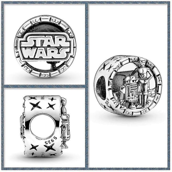 S925 Silversmycken Star Wars Anime Tillbehör Yoda Bb-8 R2 Mandalorian Diy Beads Armband Halsband Charm Passar Pandora Toys Gift.C044-S10.