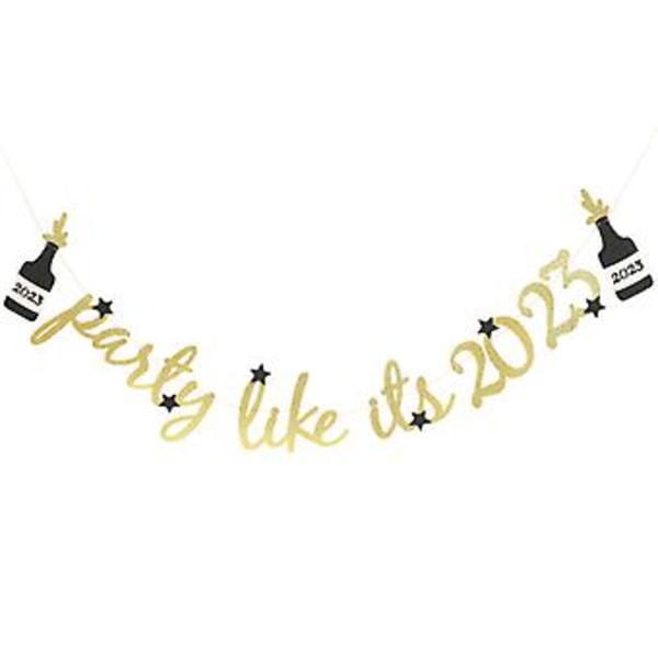 Party 2023 Banner Uudenvuodenjuhlat Ripustettava Kiiltävä Uudenvuodenkoriste Valokuvarekvisiitta Golden1
