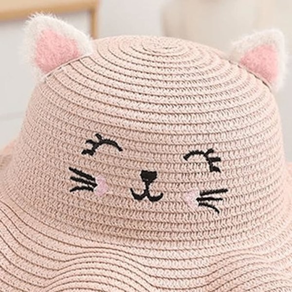 Barn och flickors katt halmhatt väska set (rosa), blomma söt