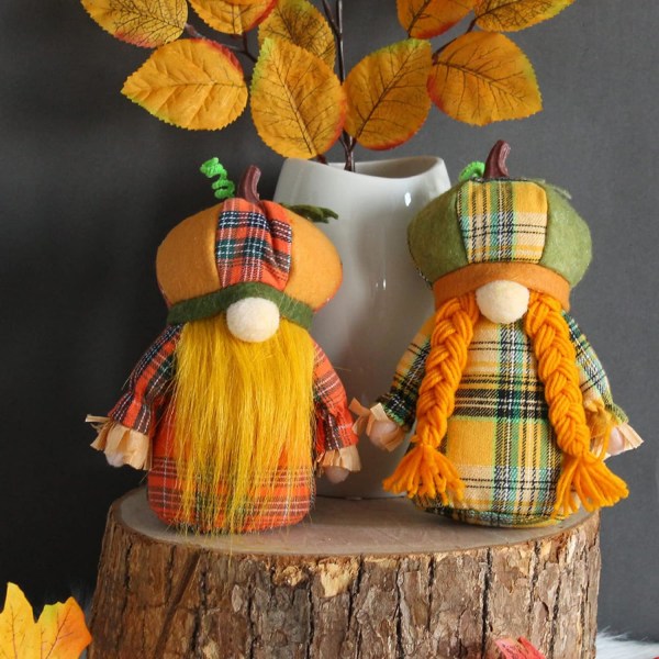 Sæt med 2 Fall Harvest Gnomes Plyslegetøj til Halloween, fest og H