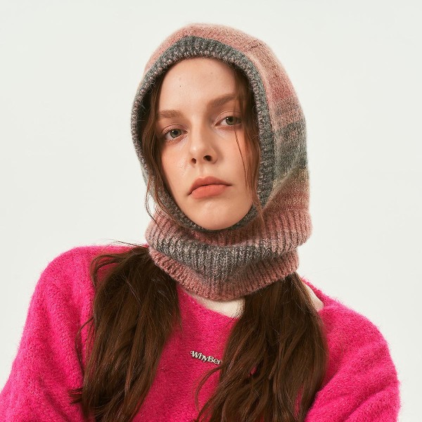 Gradient Baraklafar Hatt - Woven Wool Pullover Hoodie - Ull Hat Hoodie Neck.pink.