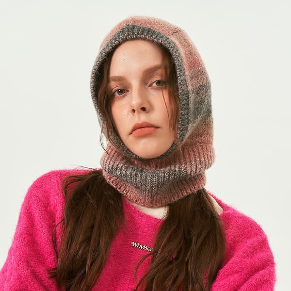 Gradient Baraklafar Lue - Vevd Ull Pullover Hettegenser - Ull Lue Hette Nakke.rosa. Pink
