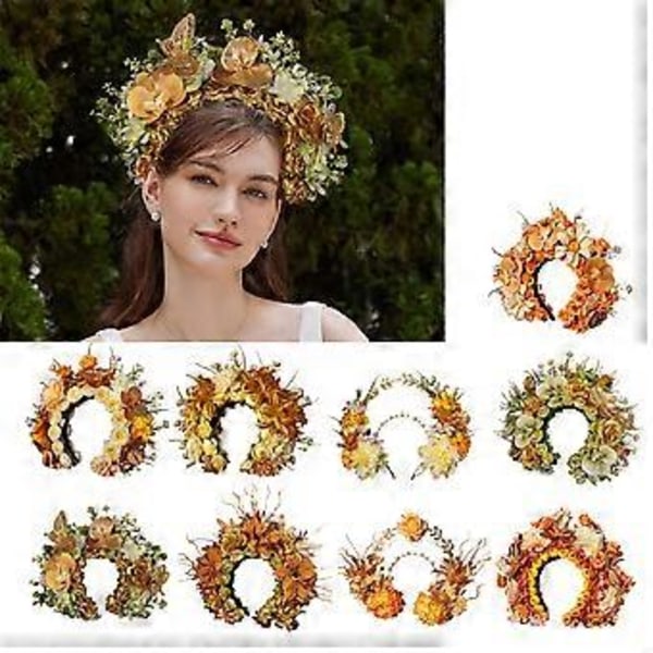 Brudehårbånd med kunstige blomster og perler, elegant hårpynt, Hanfu hårtilbehør, stoftekstur til bryllupper 8