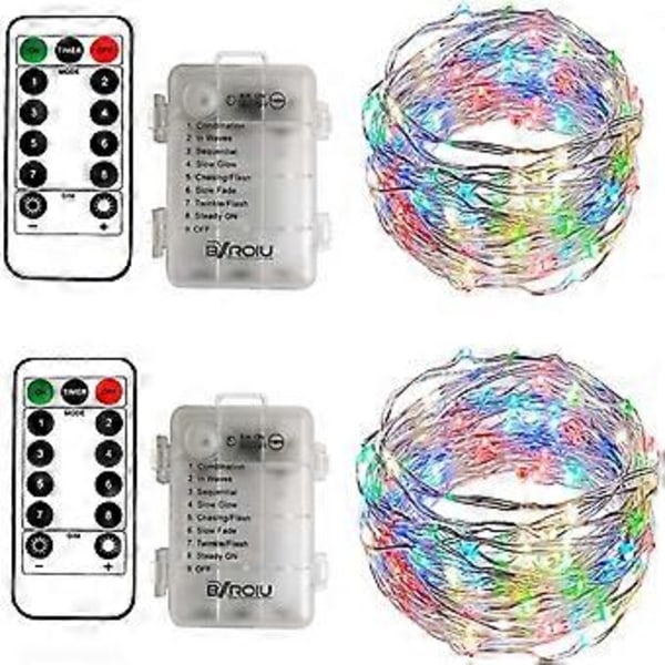 Nirvana 2 x 50LED Batteridrivna Ljusslingor med 5m Mikro Silverkabel 3AA Vattentät Batteridriven med 8 Program Fjärrkontroll (Multi-Färgad)