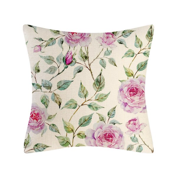 Kuddöverdrag, Set om 4-45 x 45cm Bomull och Linne Tryckt Blomma