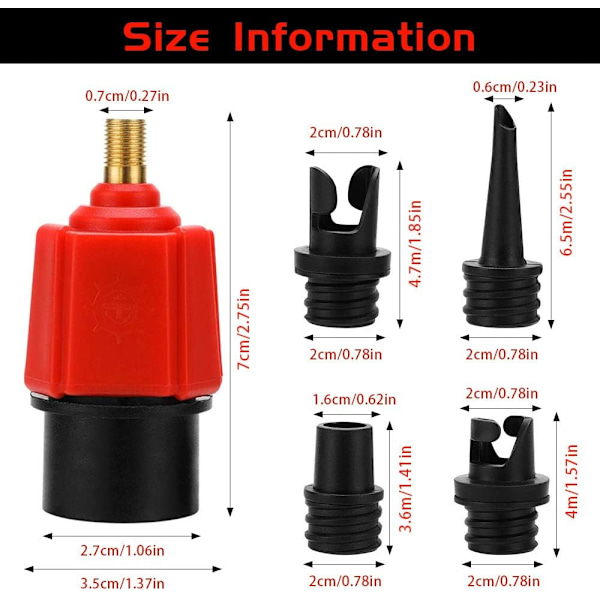Oppblåsbar kajakkpumpe, oppblåsningsventiladapter og 4 stk. oppblåsing