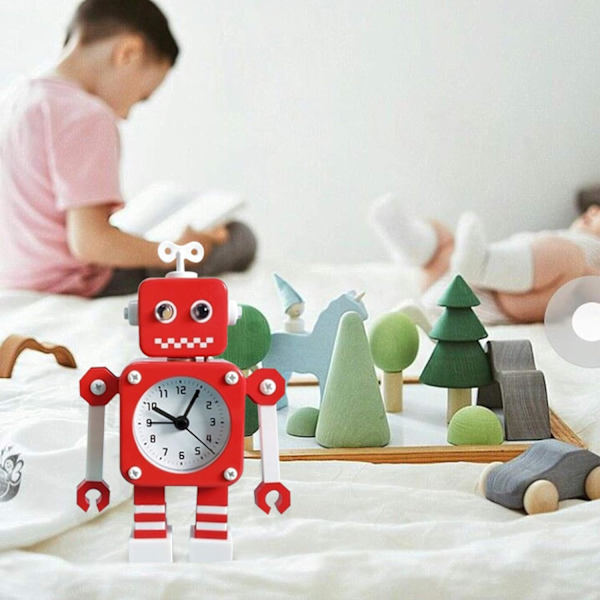 Punainen robottiherätyskello, ruostumattomasta teräksestä valmistettu hiljainen herätyskello sp