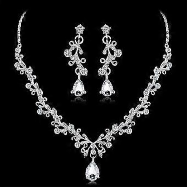Klar Krystal og Cubic Zirconia Halskæde og Øreringe Smykkesæt til Kvinder Bryllupstilbehør