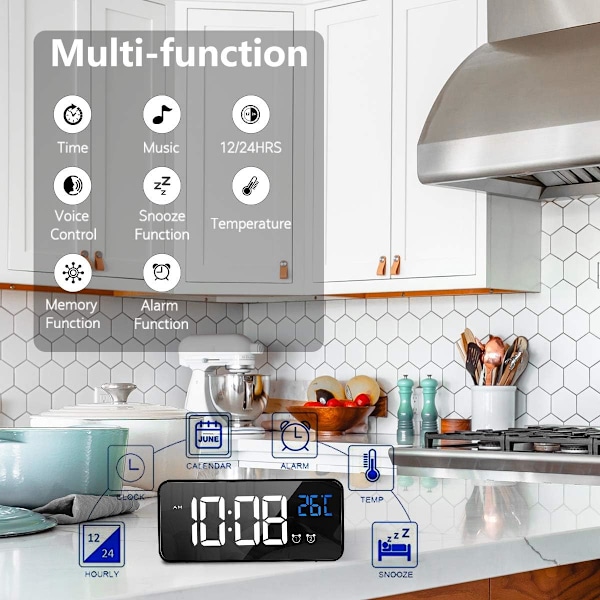 Digital vekkerklokke, LED vekkerklokke med snooze-funksjon, USB-strøm