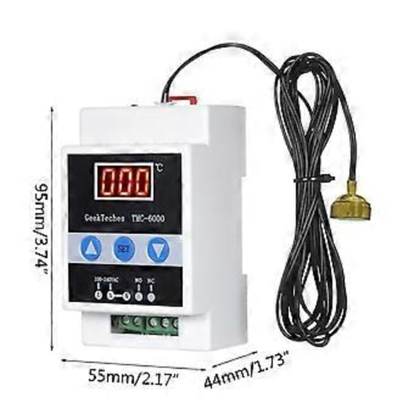 Termostat med termoelement och LED-display, digital temperaturkontroller, 2W vattentät sensortermostat ADC 110-240V