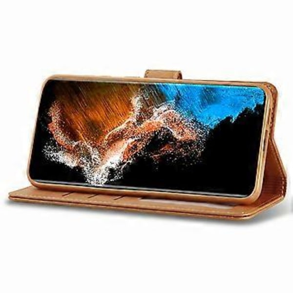 LC.IMEEKE Fodral till Samsung Galaxy S24+ Kalvtextur Läder Ställ Telefon Skyddande Skal Style E