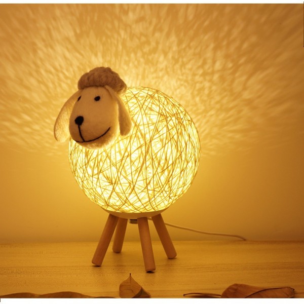 1 stk. LED-nattelys, fårerattan-sengelampe, børns nat