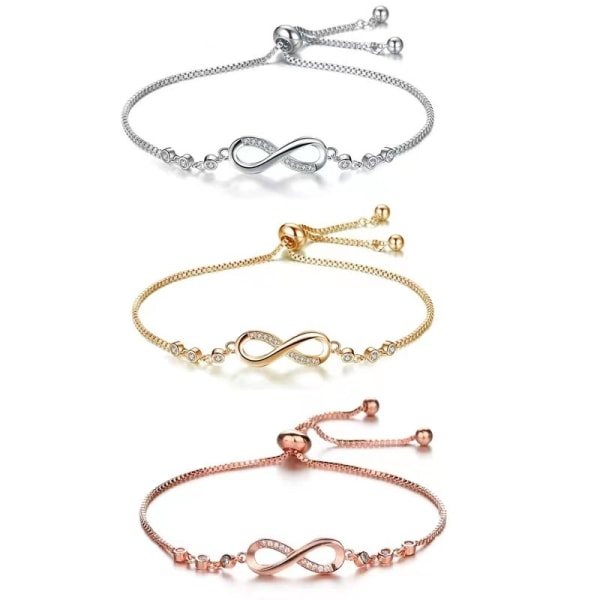 Armbånd til kvinder i rent sølv 925 uendelig kærlighed terning zirkonia hjerte
