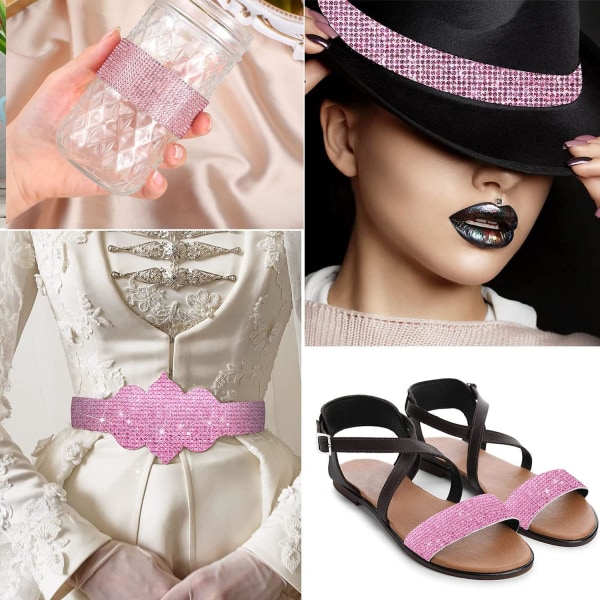4 stk. pink Rhinestone tape klistermærker, krystal Rhinestone dia