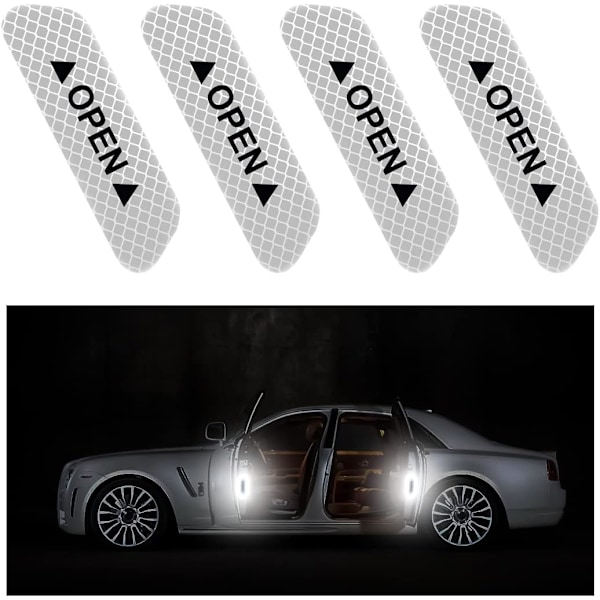 Døråbningsadvarsel Reflekterende Sticker 4 stk., Natlig Sikkerhedstips, Biltilbehør, Til Biler, Lastbiler, SUV (Sølv)