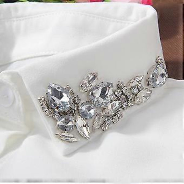 Dame Kvinder Vanddråbe Imitation Krystal Chiffon Falske Kraver Smykker Rhineston Sort Black