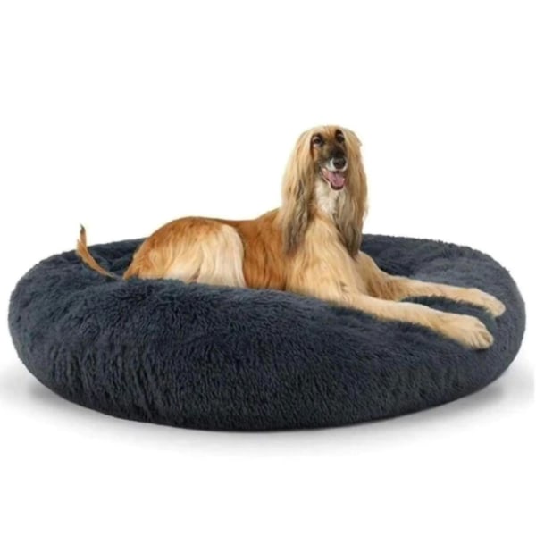 Tvättbar Lugnande Comfy Donut Style Plysch Husdjur Katt eller Hund Säng.XL 80cm.Mörkgrå