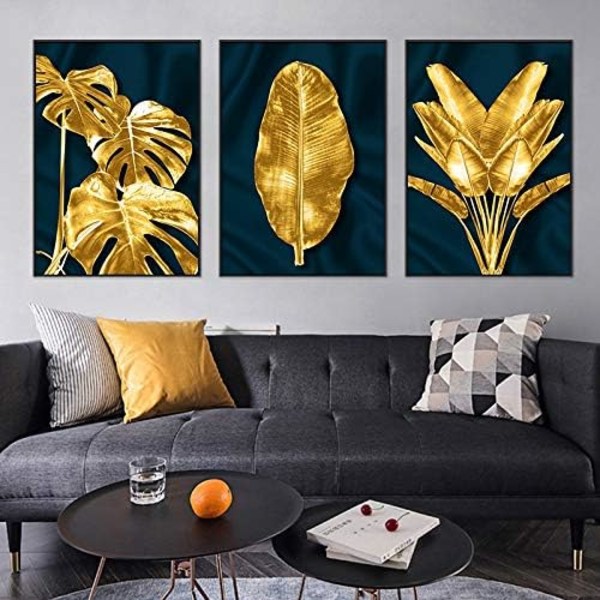 3st Golden Banana Leaf Dekorativ målning Kärna Väggmålning Ro