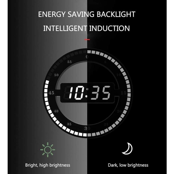 Stille LED digital bordklokke, elektronisk veggklokke - sirkulær