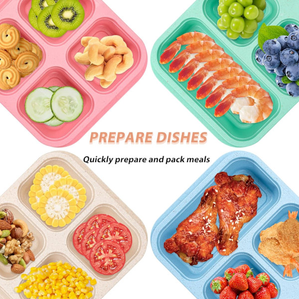 4-delad bentobox, mellanmål för vuxna och barn, 5-fackig lunchbox, återanvändbar matlagningslunchbox, separat förvaringsbehållare för mat