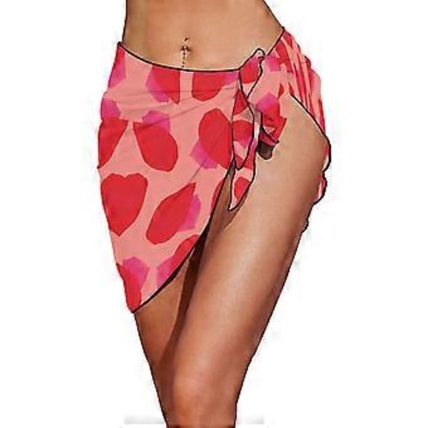 Dam Blommig Baddräkt Solskyddsar Cover-Ups Kort Transparent Kjol Baddräkt Klänning Strandkläder Sjal Semester Bikinis Omlott Röd M Red