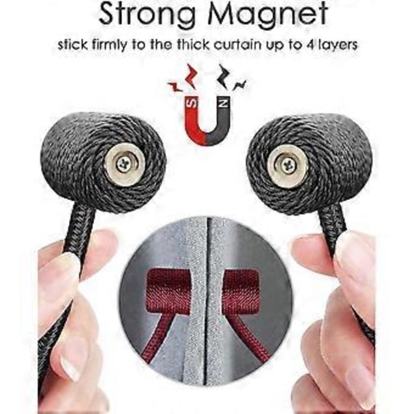 2 kpl Magneettisia verhonpidikkeitä isommalla magneetilla, 40 cm, pimennys- ja läpikuultaville verhoille