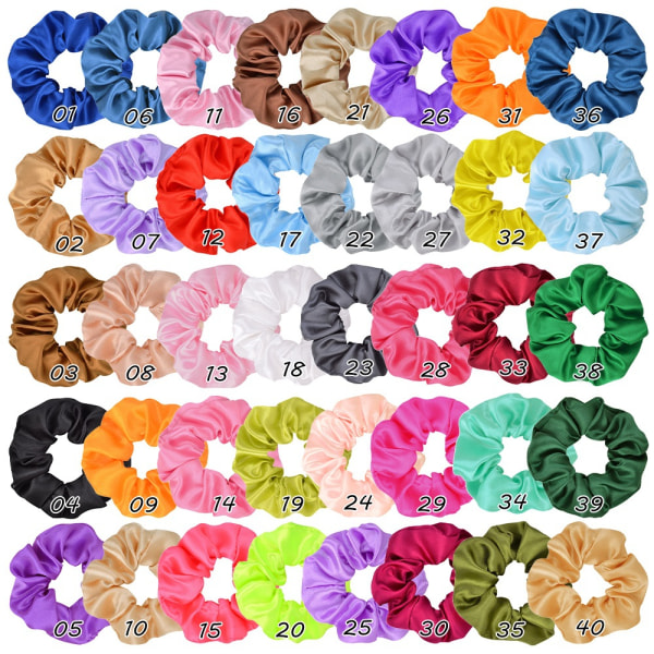 40-pack Satäng Hårskrubb Elastiska Band Scrunchie Hårsnoddar