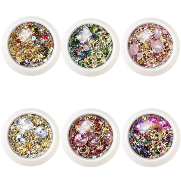 6 lådor 3D nagelkonst strass blandad stil nagelkonst dekoration