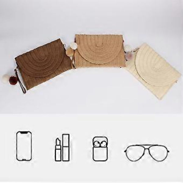 Allsidig Crossbody-väska för kvinnor Enkel handväska Strandväska i halm Axelväska Handgjord Messenger-väska Vardagsväska Ljusbrun Light brown