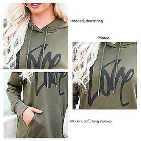 Langermet hettegenser kjole dame avslappet ribbestrikket mansjett snøring trykt genser sweatshirt med lomme