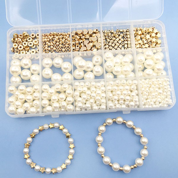 720 stk. hvide runde perler 4/6/8/10/12 mm runde glasperler med 5