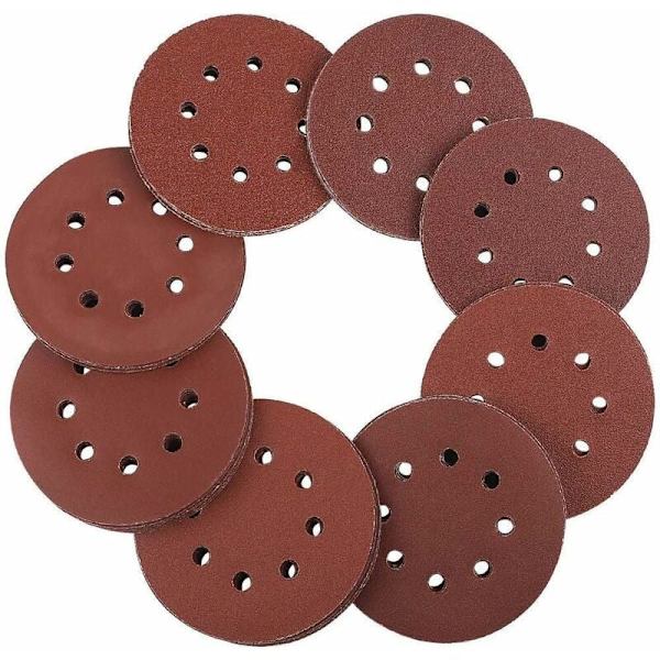 Velcro-skive 125 mm - 100 stk. excentrisk slibepapir 8 huller hver