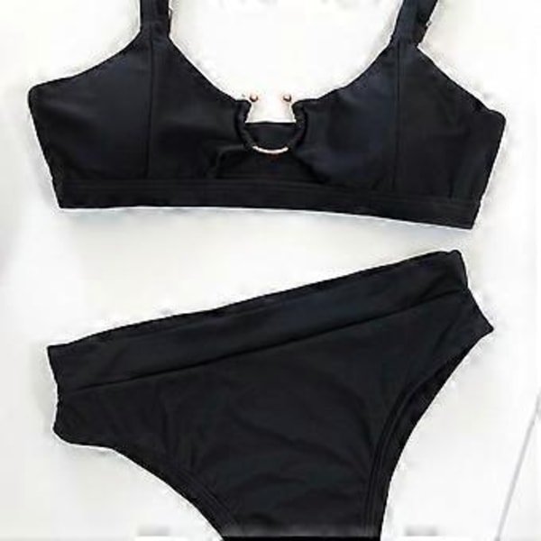 Bikinisæt med stroptop, højtaljede brasilianske badetøj, strandrejse, badedragt, tankini (Sort 1 M) Black 1 M