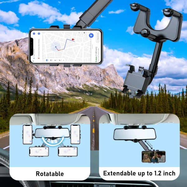 360° Rotationsbar och Infällbar Bakspegel Telefonhållare Universell