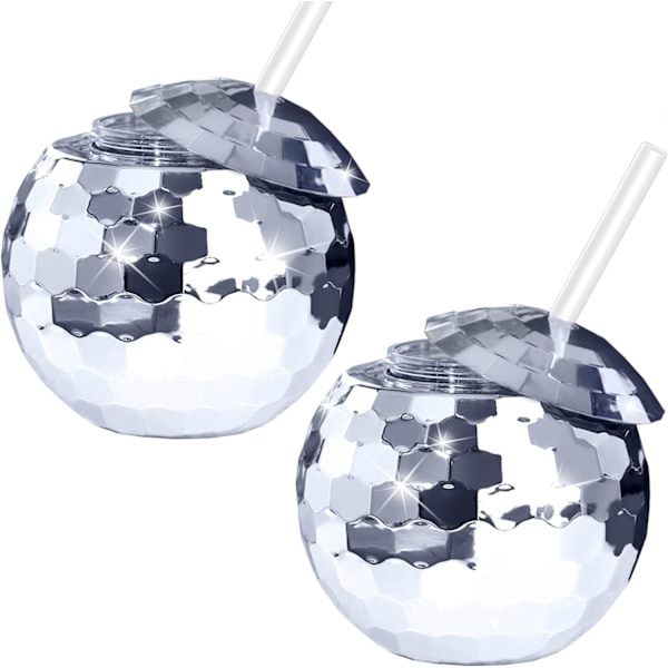 2 stk. Disco Ball Kopper Tumbler Disco Flash Ball Cocktail Kop Sølv