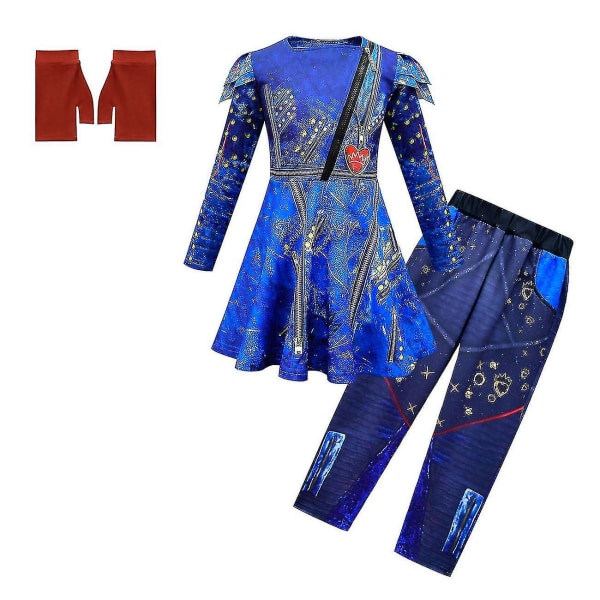 Blå Audrey Kostymer Sett Jente Halloween Kostymer Barn Fest Evie Descendants 3 Mal Cosplay Kostymer Kjole Bukser Parykk.Som vist3.140 (910Y)